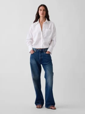 Chemise courte oversize en popeline de coton bio