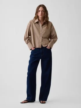 Chemise courte oversize en popeline de coton bio