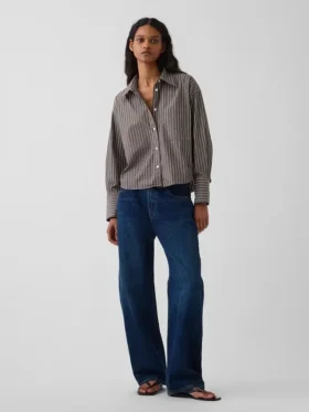 Chemise courte oversize en popeline de coton bio