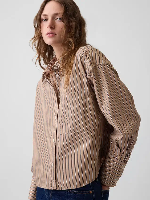Chemise courte oversize en popeline de coton bio
