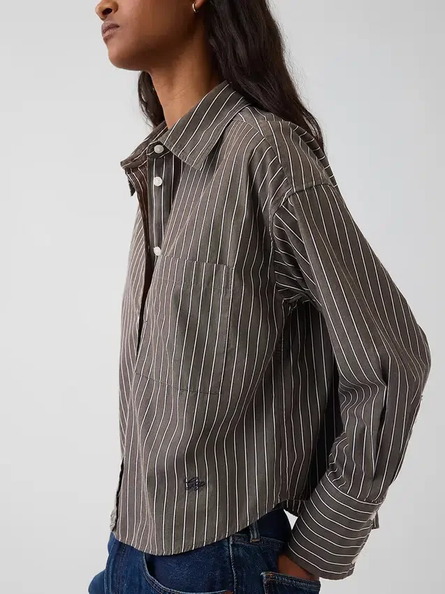 Chemise courte oversize en popeline de coton bio
