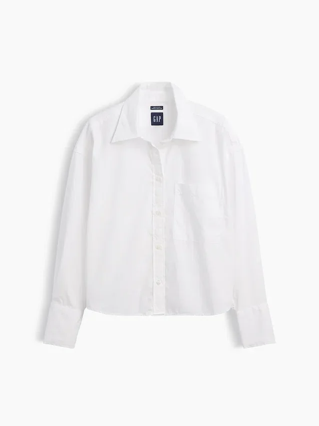 Chemise courte oversize en popeline de coton bio