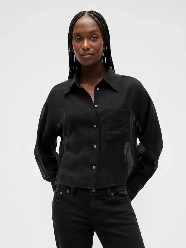 Chemise courte transparente à ourlet droit