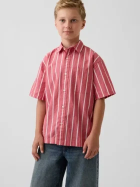 Chemise décontractée à rayures en popeline de coton bio pour enfant