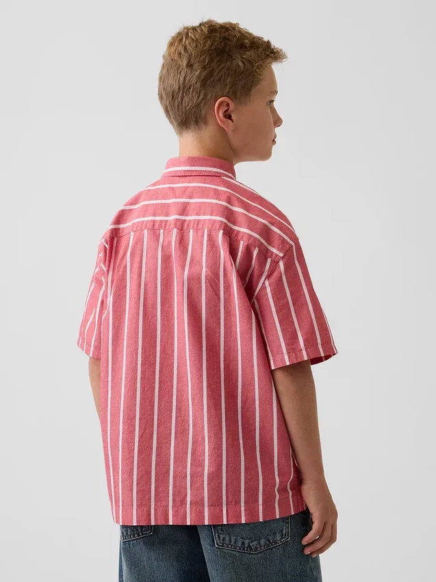 Chemise décontractée à rayures en popeline de coton bio pour enfant