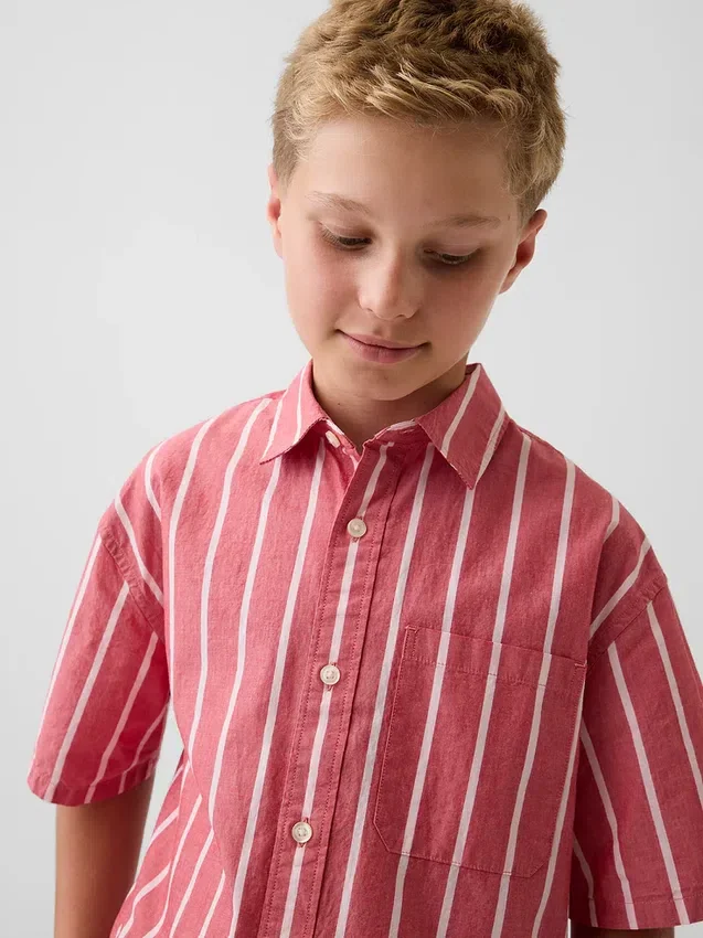 Chemise décontractée à rayures en popeline de coton bio pour enfant