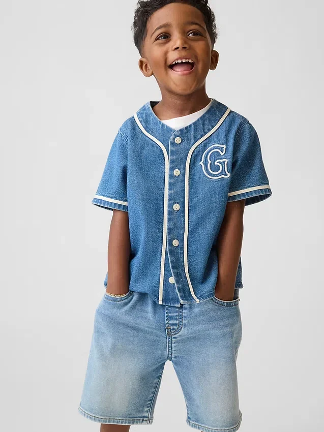 Chemise de baseball en denim pour Bébé & Enfant avec logo « Varsity »