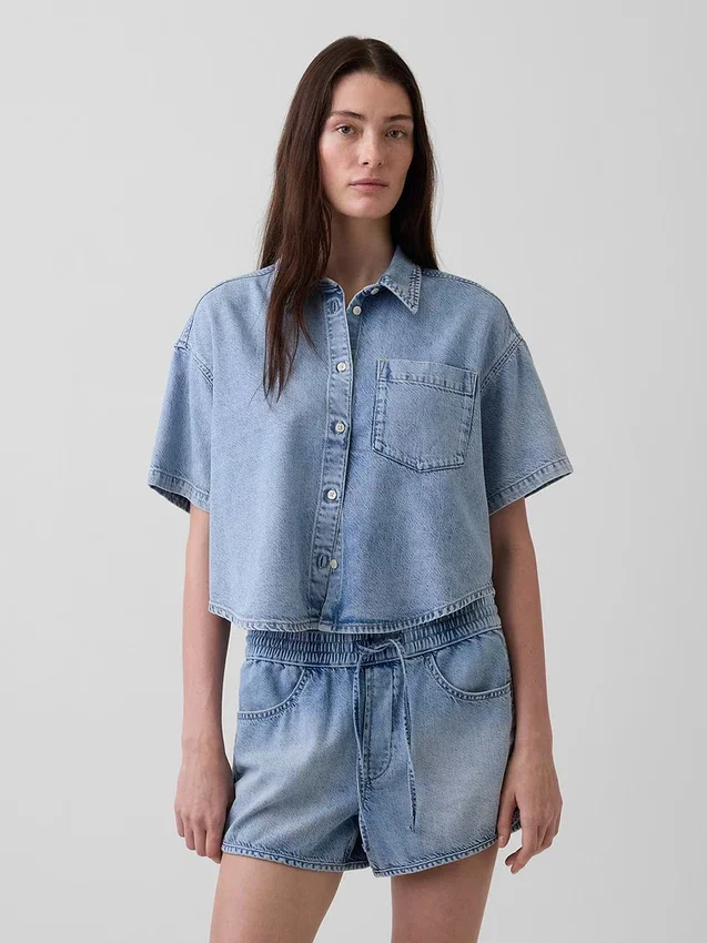 Chemise de camp oversize en denim ultra-doux