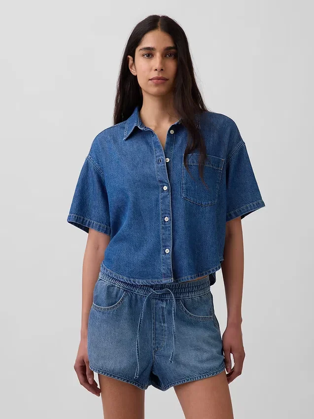 Chemise de camp oversize en denim ultra-doux