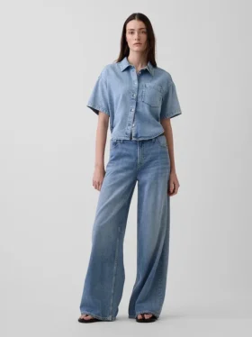 Chemise de camp oversize en denim ultra-doux
