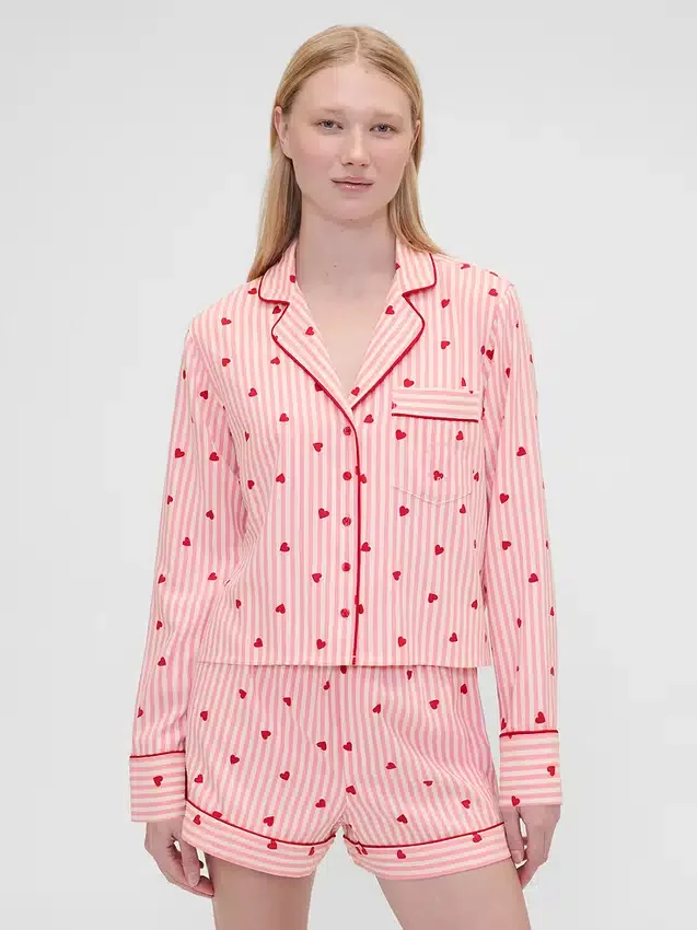 Chemise de pyjama ample en flanelle à motifs de cœurs GAP × Summer Fridays