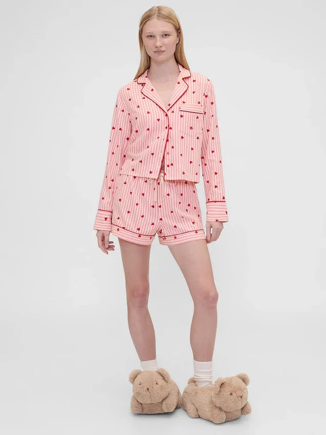 Chemise de pyjama ample en flanelle à motifs de cœurs GAP × Summer Fridays