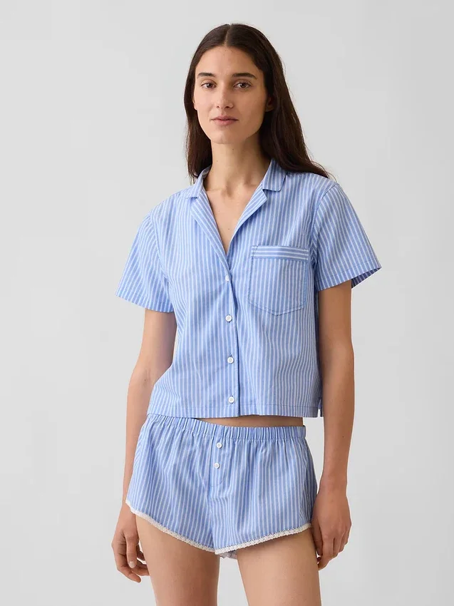 Chemise de pyjama courte en popeline