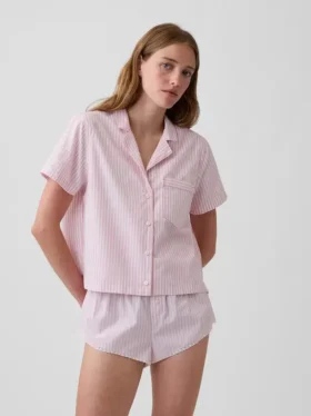 Chemise de pyjama courte en popeline