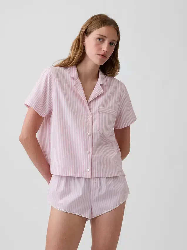 Chemise de pyjama courte en popeline