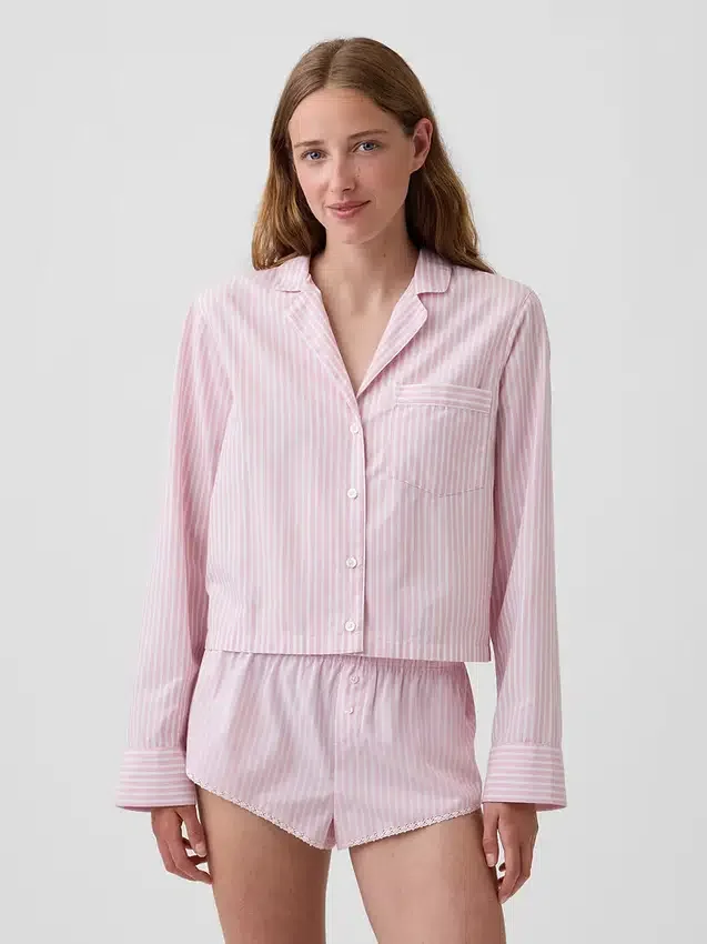 Chemise de pyjama courte oversize en popeline