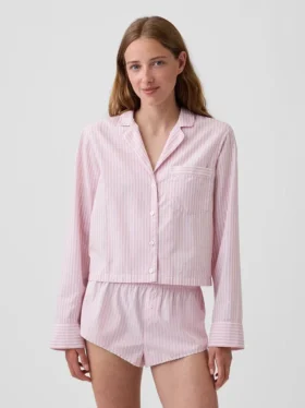 Chemise de pyjama courte oversize en popeline