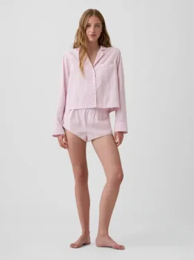 Chemise de pyjama courte oversize en popeline