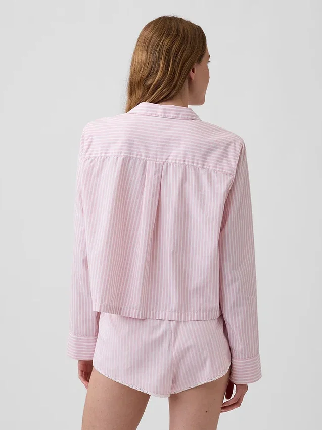 Chemise de pyjama courte oversize en popeline