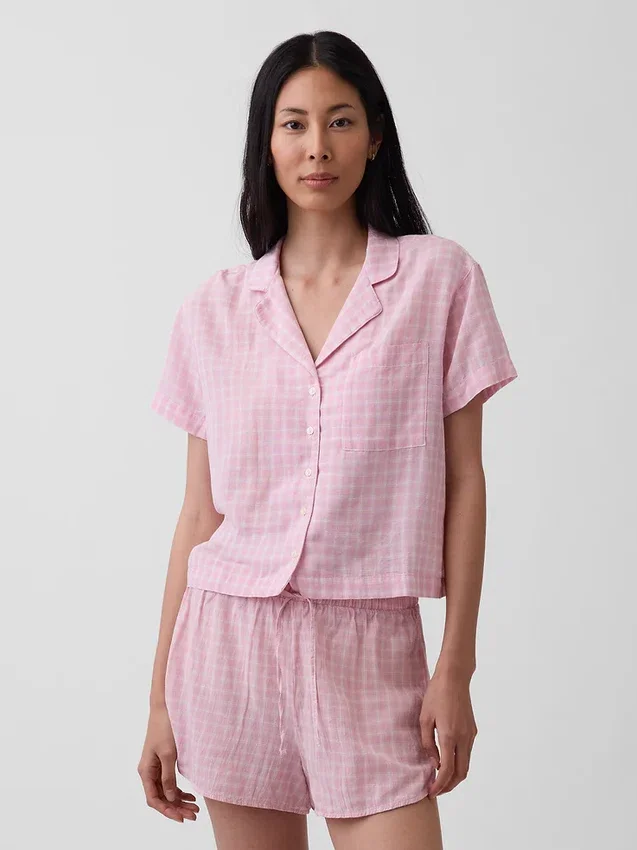 Chemise de pyjama oversize en gaze froissée