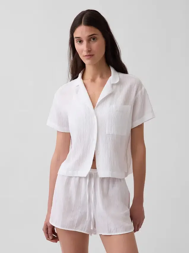 Chemise de pyjama oversize en gaze froissée