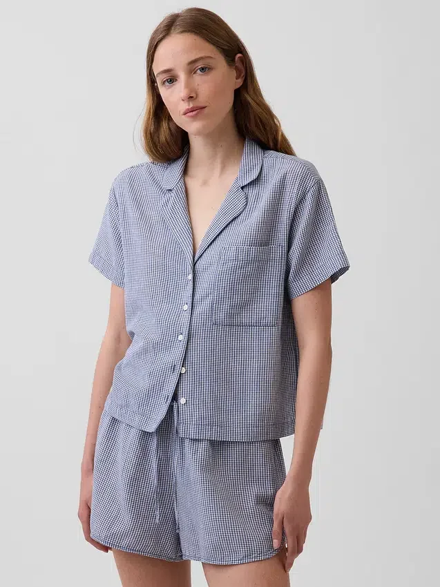 Chemise de pyjama oversize en gaze froissée