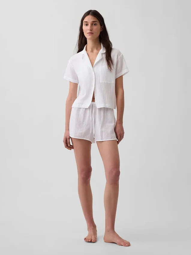 Chemise de pyjama oversize en gaze froissée