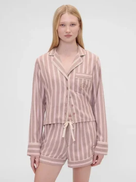 Chemise de pyjama à rayures en flanelle ample GAP × Summer Fridays