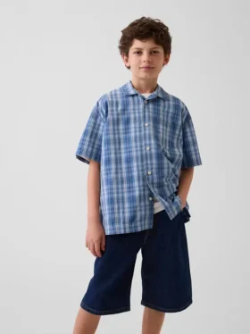 Chemise de vacances ample à carreaux texturés pour enfant