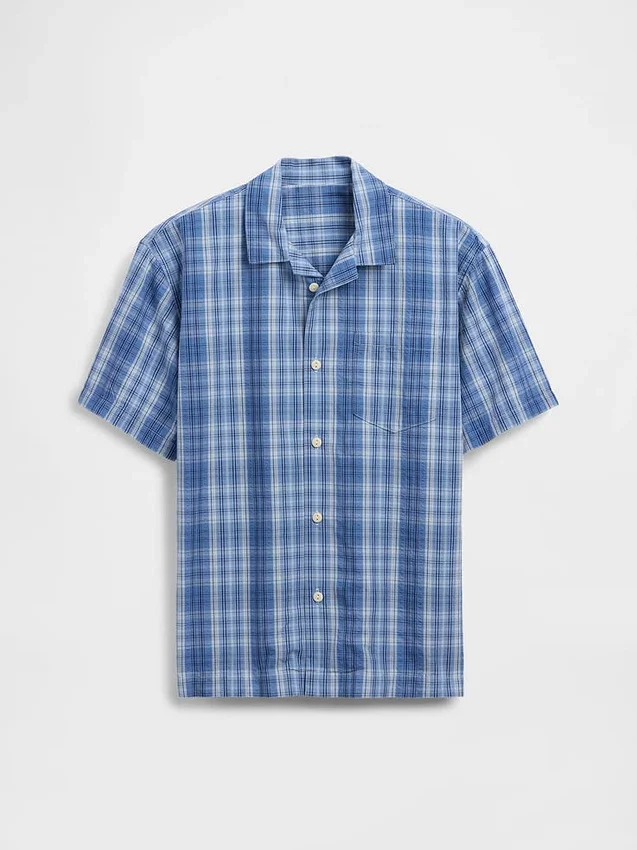 Chemise de vacances ample à carreaux texturés pour enfant