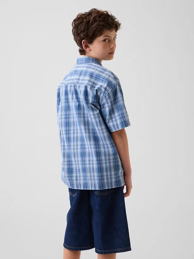 Chemise de vacances ample à carreaux texturés pour enfant