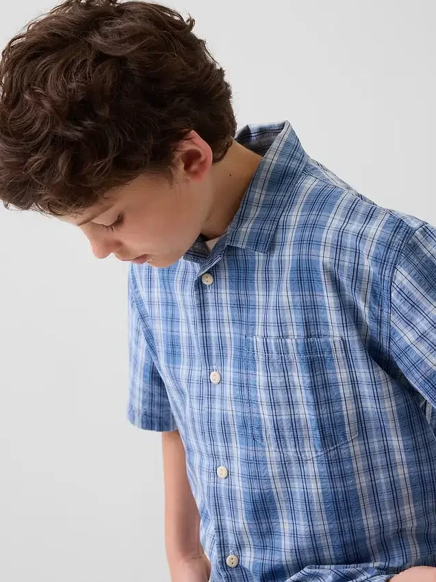 Chemise de vacances ample à carreaux texturés pour enfant