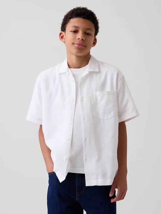 Chemise de vacances décontractée en lin et coton pour enfant