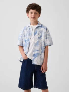 Chemise de vacances décontractée à motif floral texturé pour enfant
