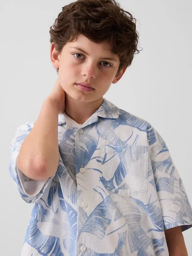 Chemise de vacances décontractée à motif floral texturé pour enfant