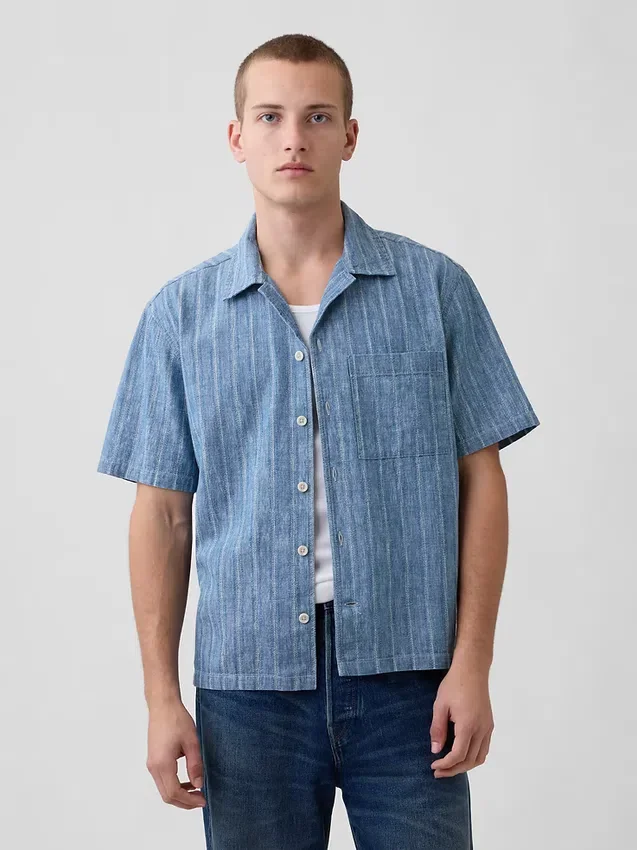 Chemise de vacances en denim dobby