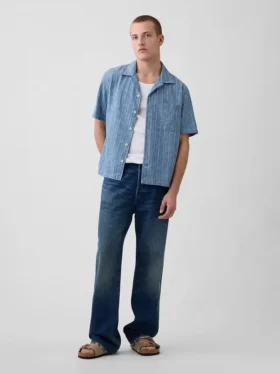 Chemise de vacances en denim dobby