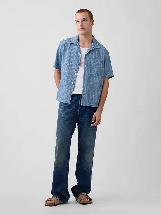 Chemise de vacances en denim dobby