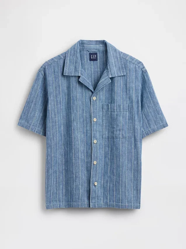 Chemise de vacances en denim dobby