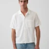 Chemise en coton dobby à ourlet droit et coupe décontractée