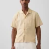 Chemise en coton dobby à ourlet droit et coupe décontractée