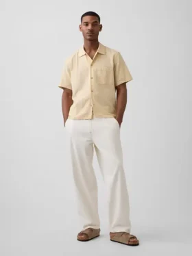 Chemise en coton dobby à ourlet droit et coupe décontractée