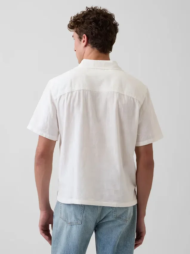 Chemise en coton dobby à ourlet droit et coupe décontractée