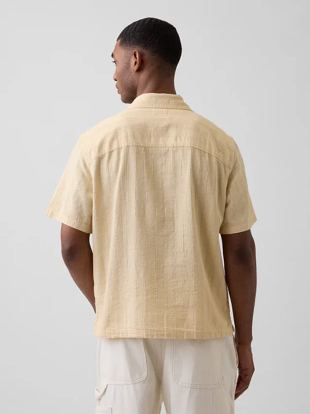 Chemise en coton dobby à ourlet droit et coupe décontractée