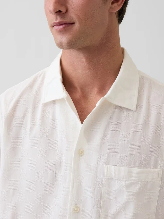 Chemise en coton dobby à ourlet droit et coupe décontractée
