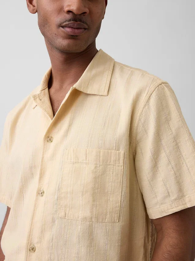 Chemise en coton dobby à ourlet droit et coupe décontractée