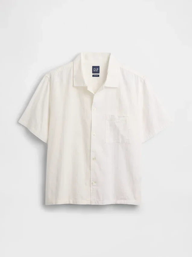 Chemise en coton dobby à ourlet droit et coupe décontractée