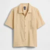 Chemise en coton dobby à ourlet droit et coupe décontractée