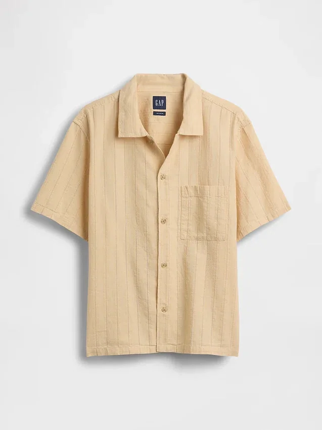 Chemise en coton dobby à ourlet droit et coupe décontractée