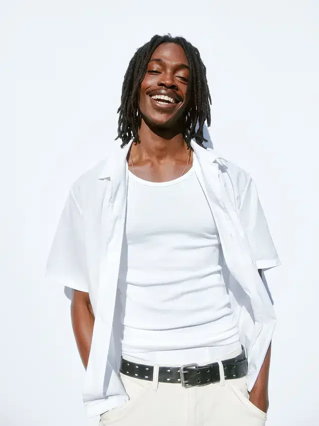 Chemise en coton dobby à ourlet droit et coupe décontractée
